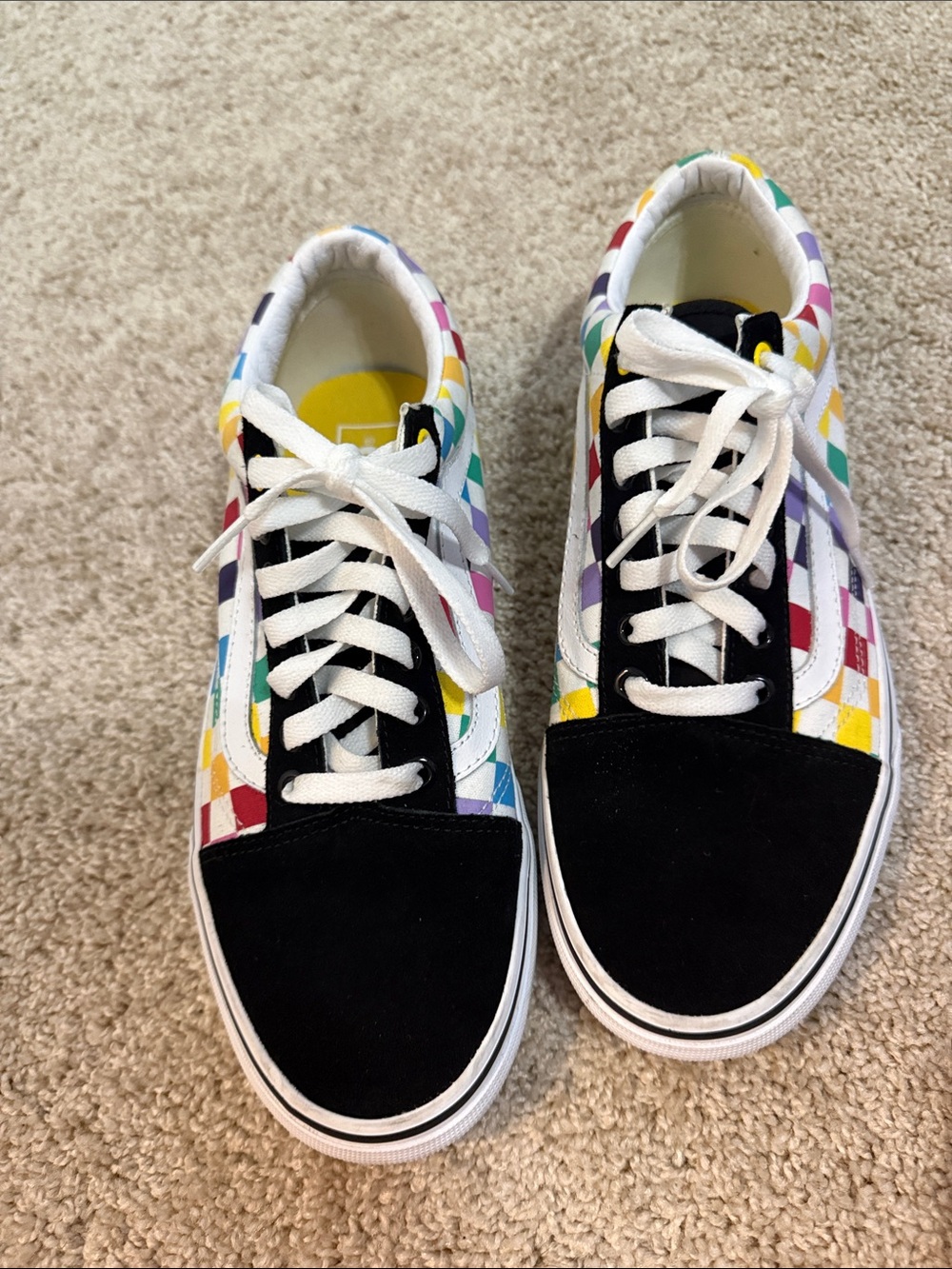 Vans  Rainbow Checkerboard Old Skool Sneakers - Black/Multi-Color
